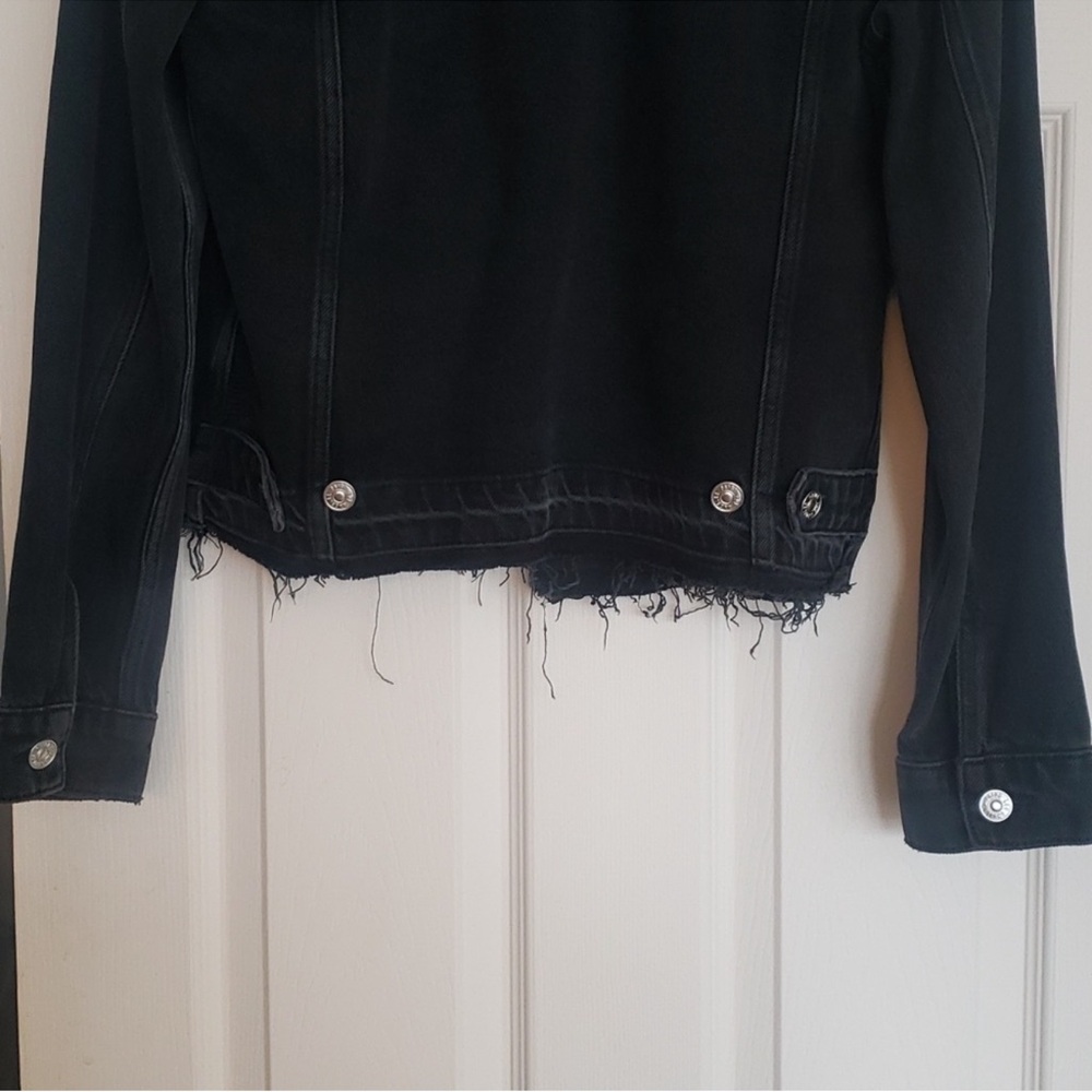 PAIGE Black Frayed Hem Denim Jacket - Picture 6 of 9
